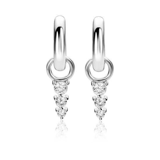 ZINZI zlv. oorbedels 3 zirconia's aflopend