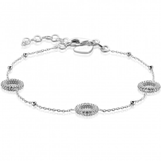 ZINZI zlv. armband met 3x open rondje bewerkt