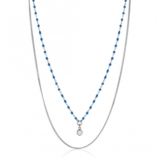 ZINZI zlv.2x collier grmt. en blauwe bolletjes en zirc.