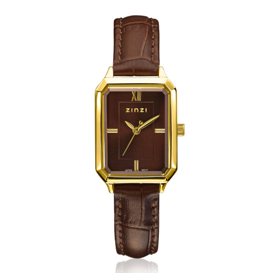 Zinzi Allure horloge 30mm gold w.plt bruin/leren band