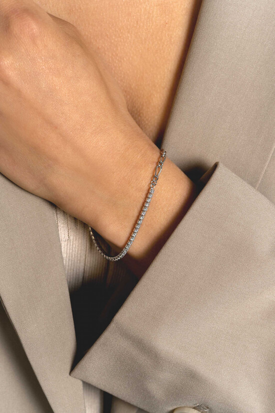 ZINZI zlv. armband half schakels half bezet zirconia's
