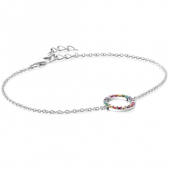 ZINZI zlv. armband met open rondje regenboog