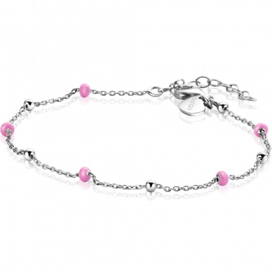 ZINZI zlv. armband met zlv.en roze bolletjes