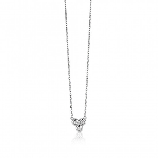 ZINZI silberne Kette 45cm mit Anhängerrund  weiß ZIC1442