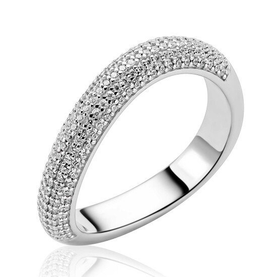 ZINZI zlv. ring golfvorm met zirc. pave gezet mt.62