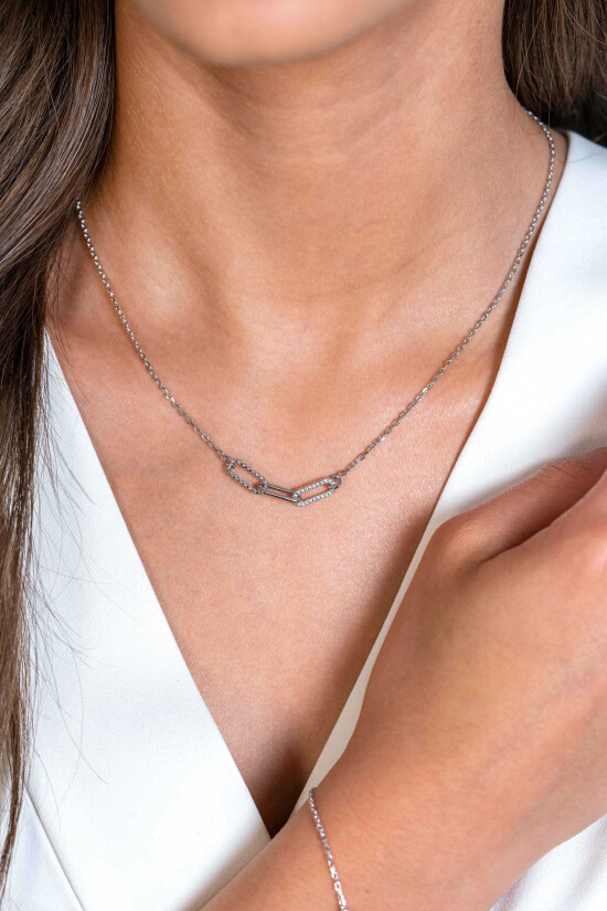 ZINZI zlv.collier met 3 paperclip schakels fant/zirc.