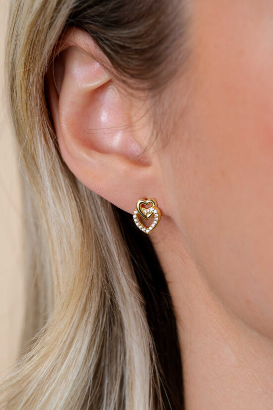 ZINZI zlv. gg.verg.oorknopjes 2 harten in elkaar zirc.