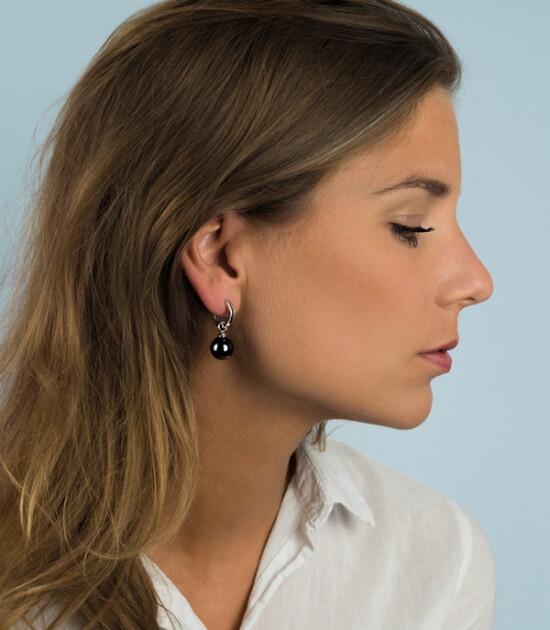 ZINZI silberne Ohrhänger Perle schwarz 12mm ZICH305Z