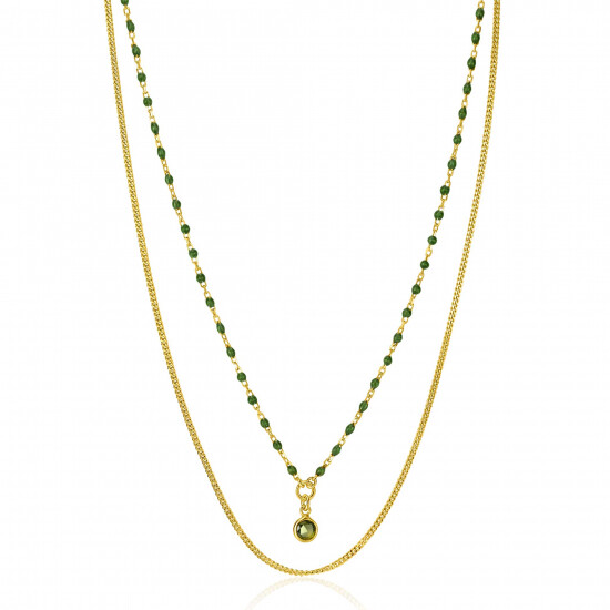 ZINZI zlv.2x collier gg.verg. grmt.en groene bolletjes