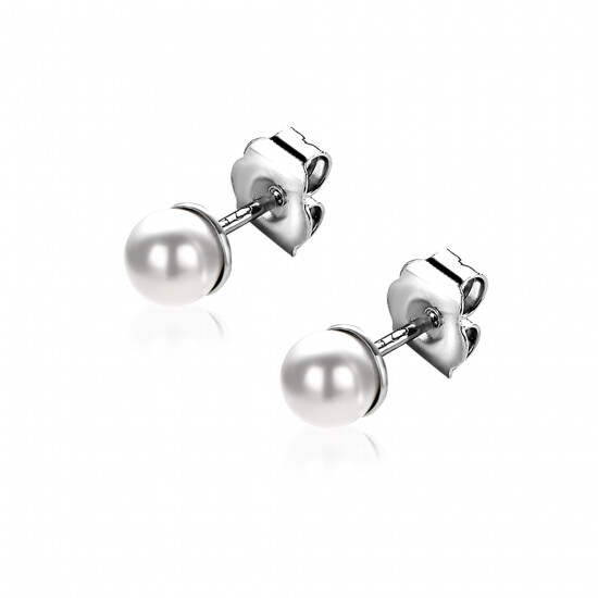ZINZI silberne Ohrstecker 4mm weiß Perle ZIO1318