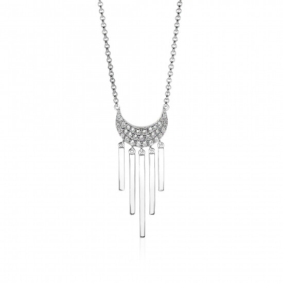ZINZI zlv. collier halve maan zirc. en 5 staafjes 45cm