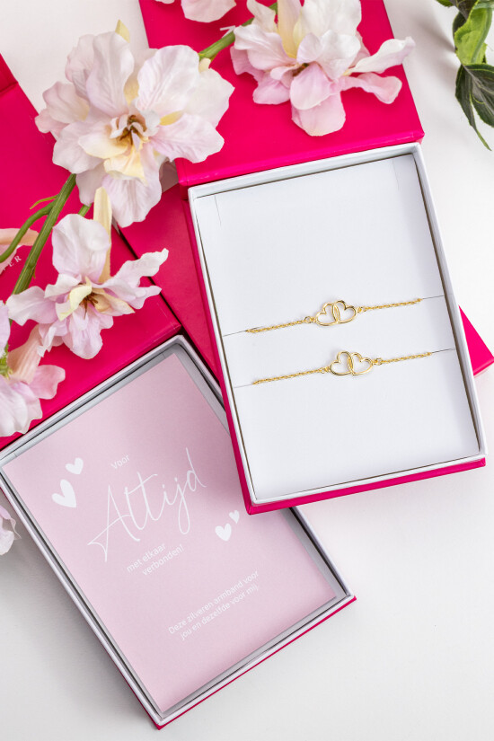 ZINZI set van 2 zlv. g.verg.armbanden twee hartjes in elkaar