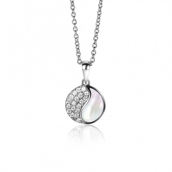 ZINZI zlv. hanger yin yang zirconia's parelmoer