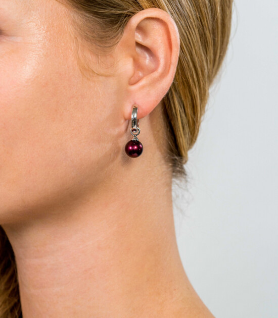 ZINZI silberne Ohrhänger Perle rund bordeaux rot 10mm ZICH266DR