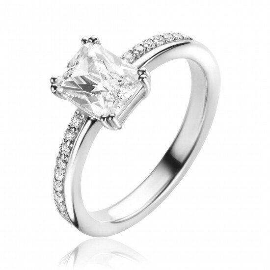 ZINZI zlv. ring met rechthoek zirconia mt.62
