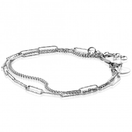 ZINZI zlv. armband 2 rijen gourmet en paperclip