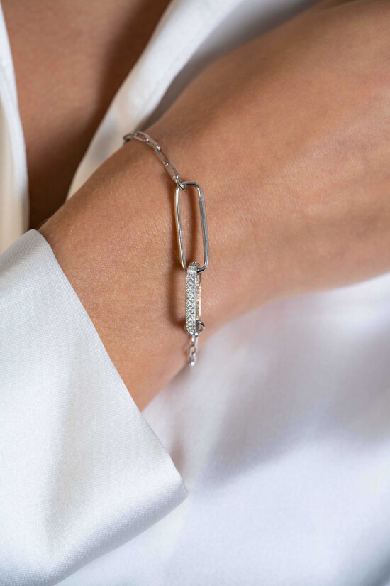 ZINZI zlv. armband papercl. 2 grote schakels zirc.