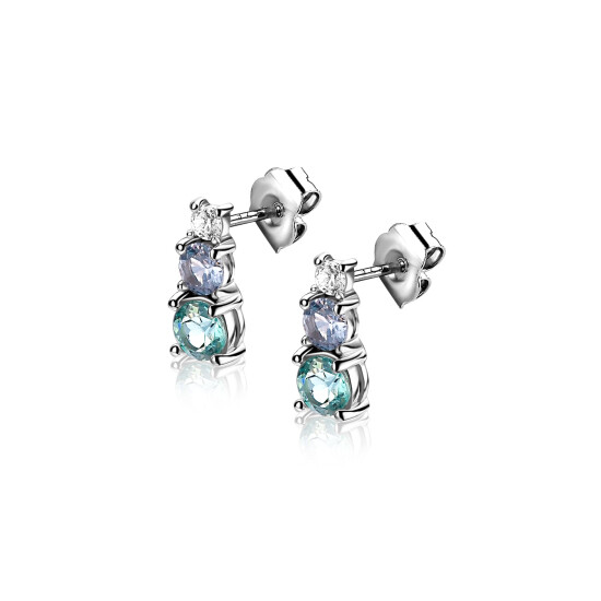 ZINZI zlv. oorknoppen met blauw/petrol/ wit cz