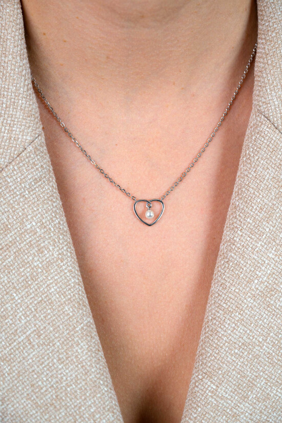 ZINZI zlv. collier met hart hanger en parel