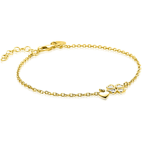 ZINZI zlv. armband gg.verg.met klaver zirc.en hartje