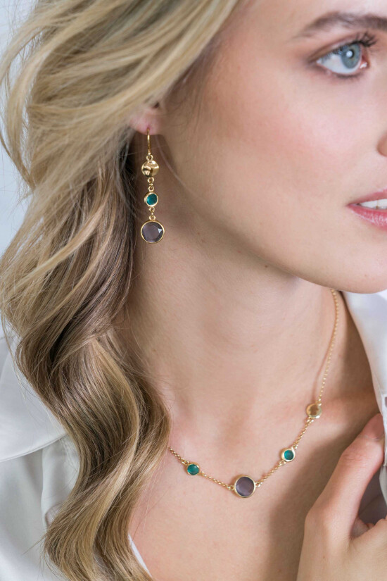 ZINZI silberne Ohrhänger 14K gelb vergoldet 50mm runde Formen grün grau ZIO2108