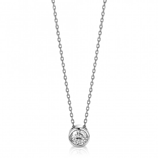 "ZINZI silberne Kette mit Anhänger rund  weiß 40-45cm ZIC1775"