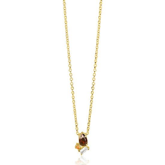 ZINZI zlv. fantasie collier gg.verg.bruine stenen