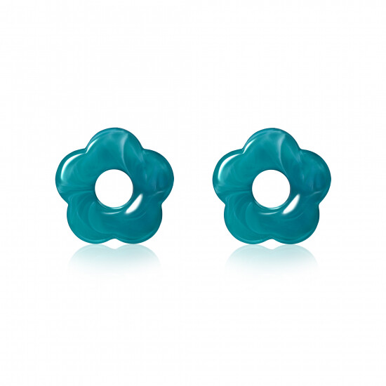 ZINZI oorbedels bloem 26mm turquoise kunststof