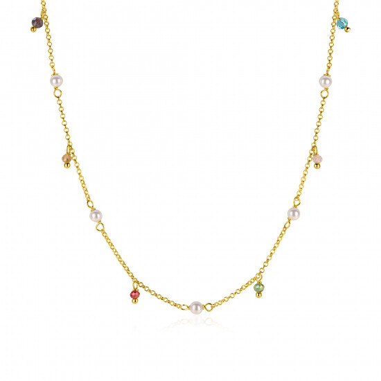 ZINZI zlv. collier gg.verg. parel en kleursteentjes