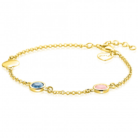 ZINZI zlv. armband gg.verg. blauw en roze kleursteen