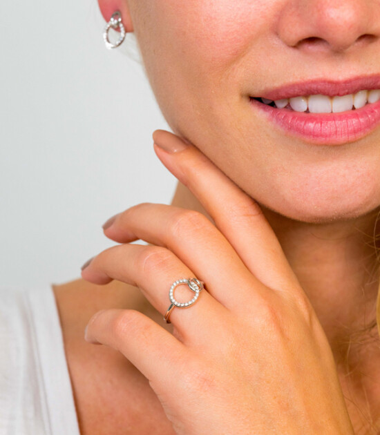 "ZINZI silberner Ring 2 runde Fromund verbunden weiß ZIR1782"