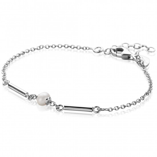 ZINZI Silberarmband mit zwei glänzenden Stäbchen und einer weißen Süßwasserperle 17-20cm ZIA-BF108
