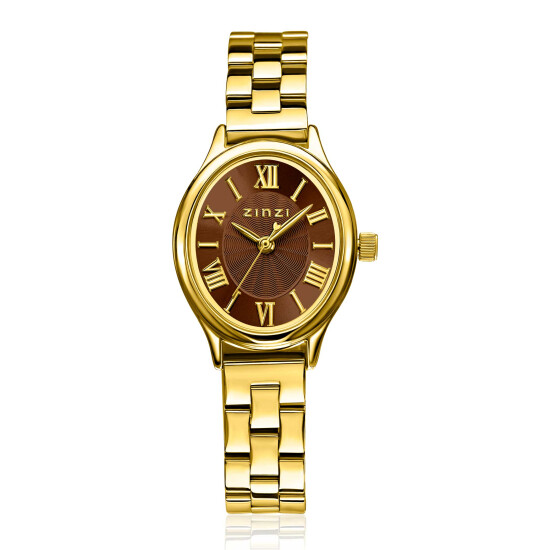 Zinzi Ovale horloge 26mm bruine w.plaat, goudkl.band