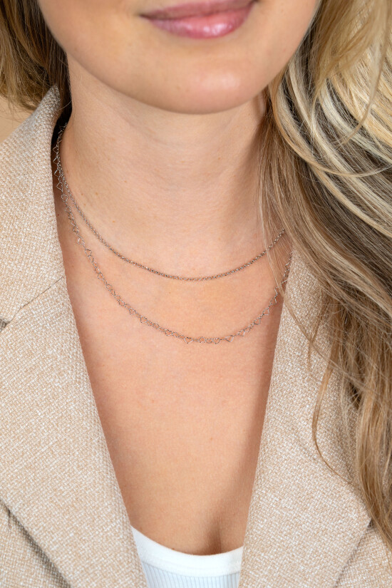 ZINZI zlv. multi-look collier 2 rijen hartjes en jass.