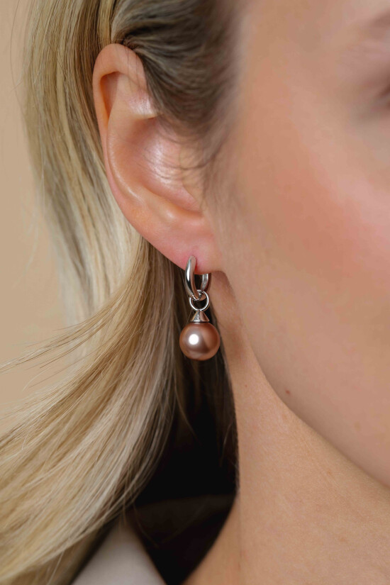 ZINZI silberne Ohrhänger Perle rund champagner 10mm ZICH266C