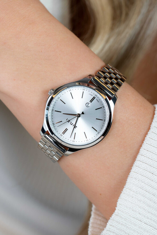 "ZINZI Classy Uhr 34mm silberfarbenes Zifferblatt Stahlgehäuse und Band Datum ziw1002"