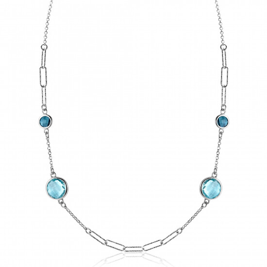 ZINZI zlv. collier fantasie met blauw tinten zirc.