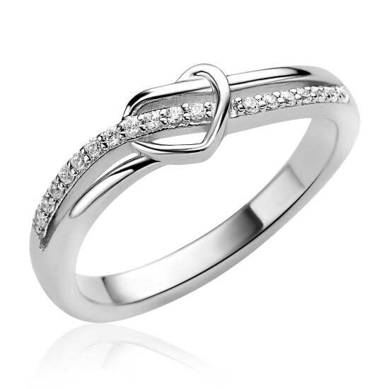 ZINZI zlv. ring golfvorm met hart en zirconia's mt.62
