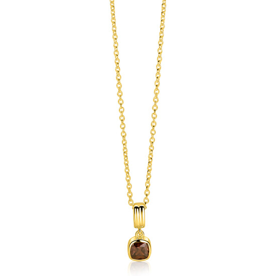 ZINZI zlv. gg.verg.collier hanger vierkant bruin zirc.