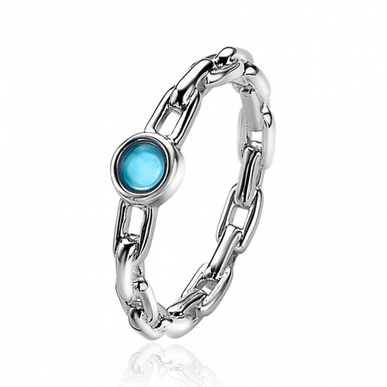 ZINZI silberner Ring Paperclip-Kette türkis blau rund ZIR2173