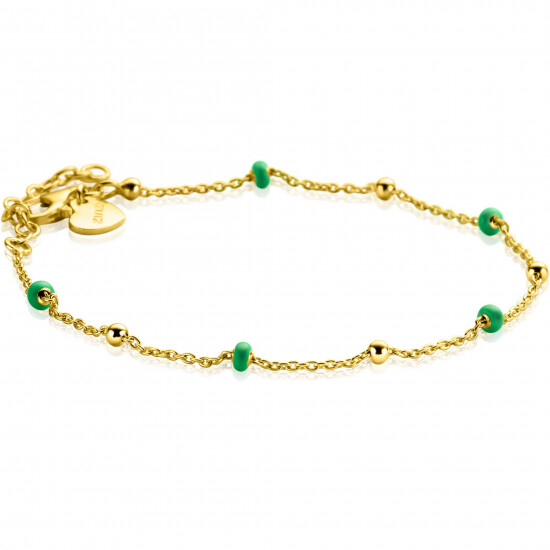 ZINZI zlv. armband gg.verguld met groene bolletjes