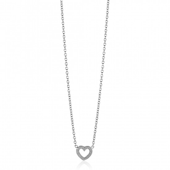 ZINZI zlv. collier met bewerkt open hartje 42-45cm