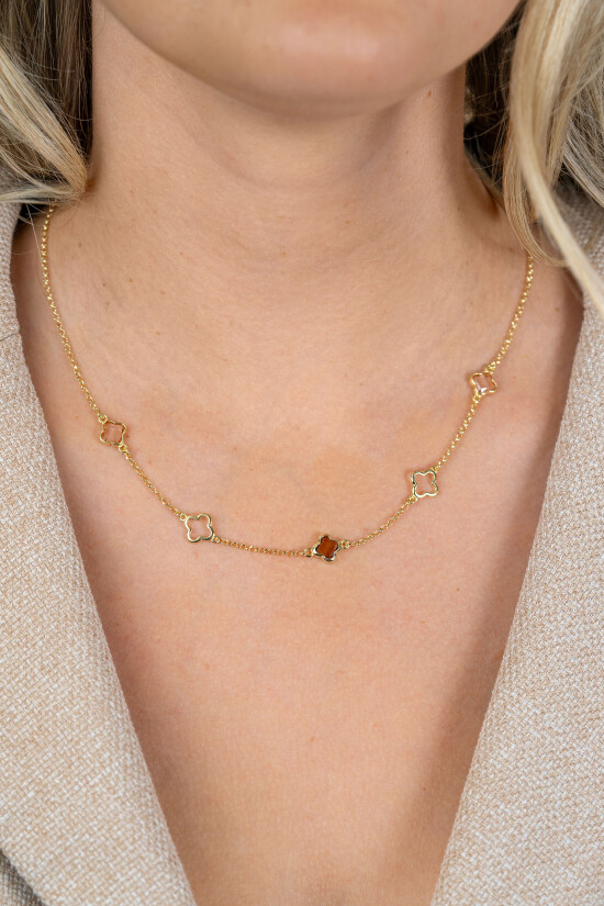 ZINZI zlv. collier gg.verg. klavers open/bruin/cham