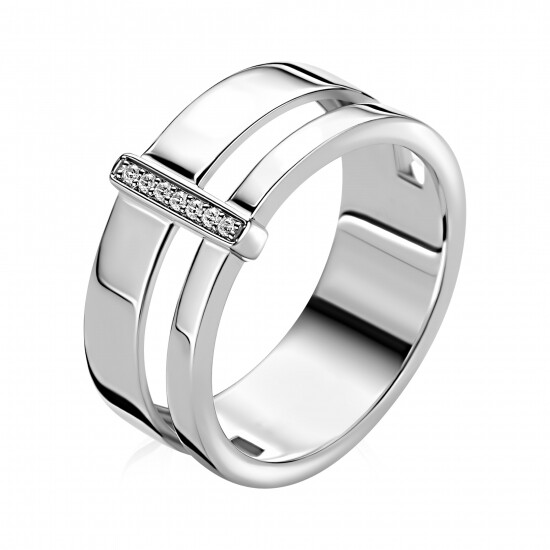 ZINZI zlv. ring  2 banen verbonden staafje zirc mt.60