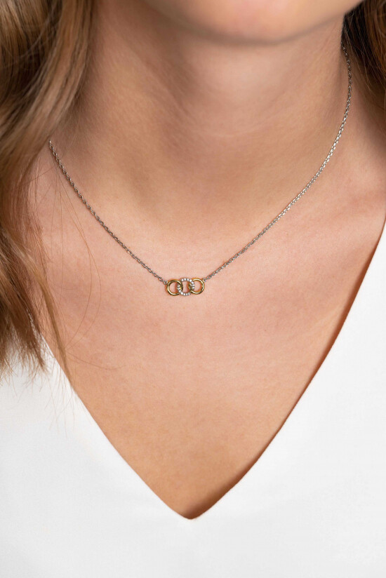 ZINZI silberne Kette 45cm gelb vergoldet mit 3 offen Kreise verbunden  weiß ZIC2045Y