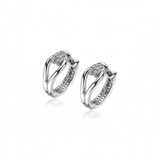 "Mart Visser by ZINZI Silberne Luxusohrringe 18x8mm geknotete Form, besetzt mit weißen Zirkonias MVO19"