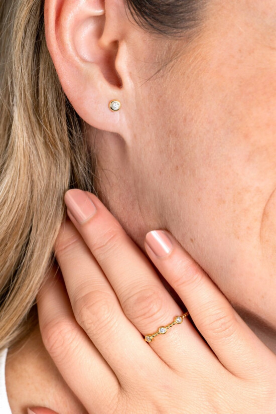 ZINZI Gold bolletjes ring met 3x ronde zirc. mt. 54