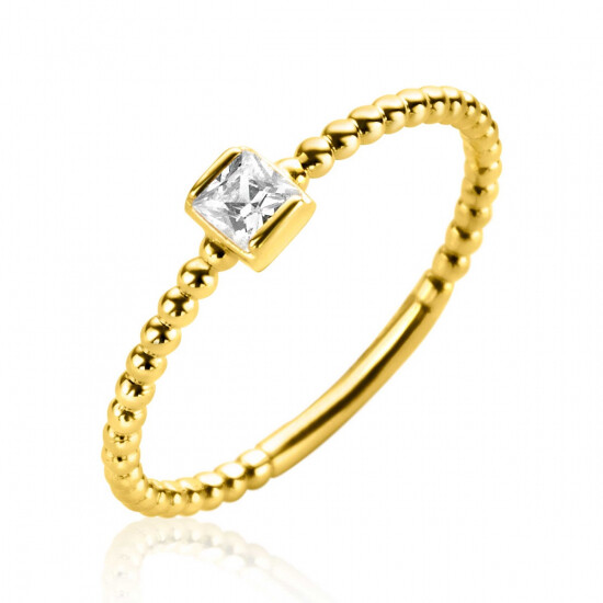 ZINZI Gold bolletjes ring met vierkante zirc. mt. 58