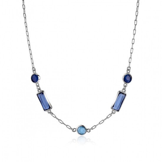 ZINZI zlv. collier met rechthoek/rond blauw 45cm