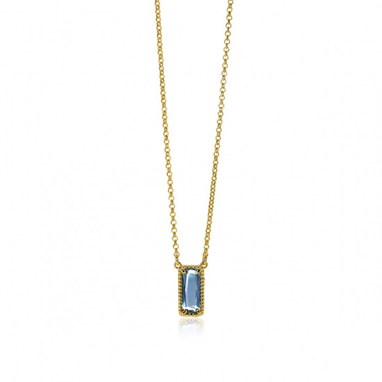 ZINZI zlv. collier gg.verg. met rechthoek blauw 45cm